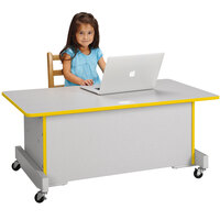 Rainbow Accents 3351JC007 Apollo 42 inch x 24 inch x 30 inch Adjustable Height Mobile Yellow TRUEdge Freckled-Gray Laminate Computer Desk