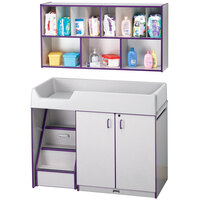 Rainbow Accents 5140JC004 48 1/2" x 23 1/2" x 38 1/2" Purple TRUEdge Freckled-Gray Left-Sided Diaper Changing Station with Stairs and Mounted Organizer