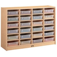 Jonti-Craft Baltic Birch 06250JC 48" x 15" x 35 1/2" Mobile 24-Section Wood Storage Cabinet with Clear Paper Trays