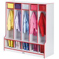 Rainbow Accents 0468JCWW008 48 inch x 17 1/2 inch x 50 1/2 inch 5-Section Red TRUEdge Freckled-Gray Laminate Coat Locker with Step