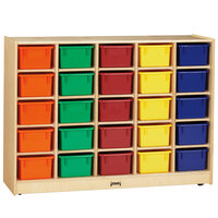 Jonti-Craft Baltic Birch 0426JC 48" x 15" x 35 1/2" Mobile 25-Cubbie Wood Storage Cabinet with Colored Trays