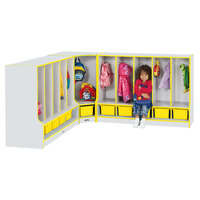 Rainbow Accents 6682JCWW007 24 inch x 24 inch x 35 inch Toddler-Height Yellow TRUEdge Freckled-Gray Laminate Corner Coat Locker with Step
