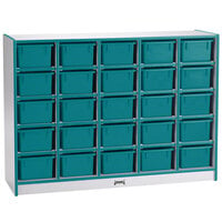 Rainbow Accents 0426JCWW005 48" x 15" x 35 1/2" Mobile 25-Cubbie Teal TRUEdge Freckled-Gray Laminate Storage Cabinet with Teal Trays