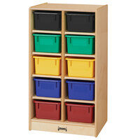 Jonti-Craft Baltic Birch 0611JC 20" x 15" x 35 1/2" Mobile 10-Cubbie Wood Storage Cabinet with Colored Trays