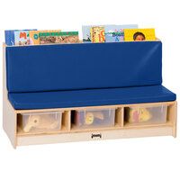 Jonti-Craft Baltic Birch 37460JC 42 inch x 18 1/2 inch x 23 1/2 inch Wood Literacy Room Couch with Padded Blue Seating and Clear Tubs