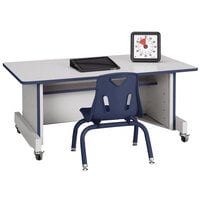 Rainbow Accents 3351JC112 Apollo 42 inch x 24 inch x 30 inch Adjustable Height Mobile Navy TRUEdge Freckled-Gray Laminate Computer Desk