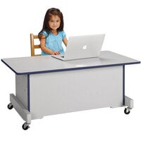Rainbow Accents 3351JC112 Apollo 42 inch x 24 inch x 30 inch Adjustable Height Mobile Navy TRUEdge Freckled-Gray Laminate Computer Desk