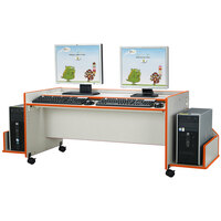 Rainbow Accents 3488JC114 Enterprise 48 inch x 25 1/2 inch 24 inch Mobile Orange TRUEdge Freckled-Gray Laminate Double Computer Desk with Adjustable Keyboard Shelf
