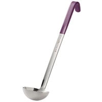 Vollrath 4980480 Jacob's Pride 4 oz. One-Piece Stainless Steel Ladle with Purple Kool-Touch® Handle