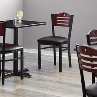 Lancaster Table & Seating Mahogany Finish Bistro Dining Chair with 1 1/2 inch Dark Brown Padded Seat - Detached Seat