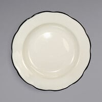 International Tableware SY-115 Sydney 26 oz. Ivory (American White) Scalloped Edge Stoneware Pasta Bowl with Black Rim - 12/Case