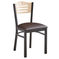 Lancaster Table & Seating Black Finish Bistro Chair with Dark Brown Vinyl Seat and Natural Wood Back