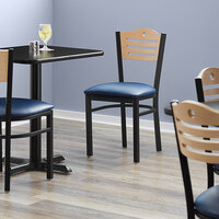 Lancaster Table & Seating Natural Finish Bistro Dining Chair with 1 1/2 inch Navy Padded Seat - Detached Seat
