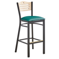 Lancaster Table & Seating Natural Finish Bar Height Bistro Dining Chair with 2" Green Padded Seat