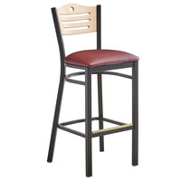 Lancaster Table & Seating Natural Finish Bar Height Bistro Dining Chair with 2 inch Burgundy Padded Seat - Detached Seat