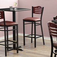 Lancaster Table & Seating Mahogany Finish Bar Height Bistro Chair with 2 inch Burgundy Padded Seat - Detached Seat