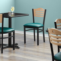 Lancaster Table & Seating Natural Finish Bistro Dining Chair with 1 1/2 inch Green Padded Seat - Detached Seat