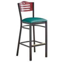 Lancaster Table & Seating Mahogany Finish Bar Height Bistro Chair with 2 inch Green Padded Seat - Detached Seat