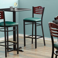 Lancaster Table & Seating Mahogany Finish Bar Height Bistro Chair with 2 inch Green Padded Seat - Detached Seat