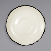 International Tableware SY-36 Sydney 4 7/8" Ivory (American White) Scalloped Edge Stoneware Saucer with Black Rim - 36/Case
