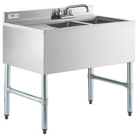 Regency 2 Bowl Underbar Sink with Left Drainboard and Faucet - 36" x 21"