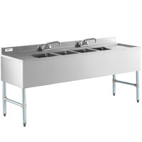 Regency 4 Bowl Underbar Sink with Two Faucets and Two Drainboards - 72 inch x 21 inch