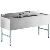Regency 3 Bowl Underbar Sink with Faucet and Two Drainboards - 60" x 21"