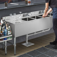 Regency 4 Bowl Underbar Sink with Two Faucets and Two Drainboards - 84 inch x 21 inch