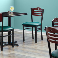 Lancaster Table & Seating Mahogany Finish Bistro Dining Chair with 1 1/2 inch Green Padded Seat - Detached Seat