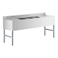 Regency 3 Bowl Underbar Sink with Two Drainboards - 72" x 21"