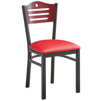 Lancaster Table & Seating Mahogany Finish Bistro Dining Chair with 1 1/2 inch Red Padded Seat - Detached Seat