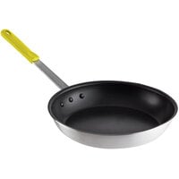 Choice 14 inch Aluminum Non-Stick Fry Pan with Yellow Silicone Handle