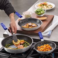 Choice 3-Piece Aluminum Non-Stick Fry Pan Set with Blue Silicone Handles - 8 inch, 10 inch, and 12 inch Frying Pans