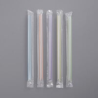 Choice 9 inch Multicolor Stripe Pointed Wrapped Milk Tea Straw - 400/Pack