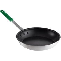 Choice 14 inch Aluminum Non-Stick Fry Pan with Green Silicone Handle
