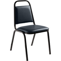 National Public Seating 9104-B Stackable Chair with 1 1/2" Padded Seat, Black Metal Frame, and Midnight Blue Vinyl Upholstery