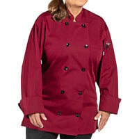 Uncommon Threads Classic 0413 Unisex Lightweight Burgundy Customizable Long Sleeve Chef Coat with 10 Buttons - L