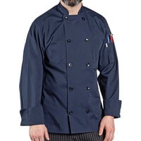 Uncommon Chef Classic Poplin 0413 Unisex Lightweight Navy Blue Customizable Long Sleeve Chef Coat with 10 Buttons