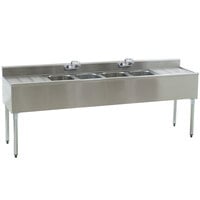 Eagle Group B7C-4-18 Underbar Sink with Four Compartments, Two Drainboards, and Two Faucets - 84 inch