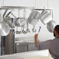Regency Stainless Steel Ceiling-Mounted Pot Rack with 21 Double Prong Hooks - 96 inch