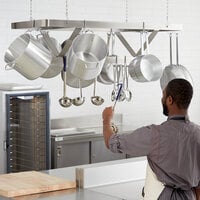 Regency Stainless Steel Ceiling-Mounted Pot Rack with 12 Double Prong Hooks - 48 inch