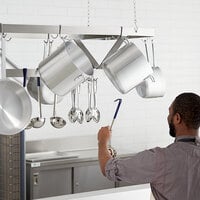 Regency Stainless Steel Ceiling-Mounted Pot Rack with 18 Double Prong Hooks - 72 inch