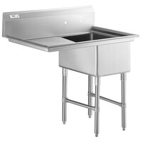Regency 44 inch 16-Gauge Stainless Steel One Compartment Commercial Sink with Stainless Steel Legs, Cross Bracing, and 1 Drainboard - 17 inch x 23 inch x 12 inch Bowl - Left Drainboard
