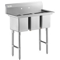 Regency 39 inch 16-Gauge Stainless Steel Three Compartment Commercial Sink with Stainless Steel Legs, Cross Bracing, and without Drainboard - 10 inch x 14 inch x 12 inch Bowls