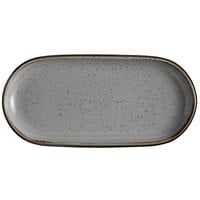 Acopa Keystone 12 1/2 inch x 6 inch Granite Gray Stoneware Oblong Coupe Platter - 12/Case