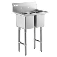 Regency 27 inch 16-Gauge Stainless Steel Two Compartment Commercial Sink with Stainless Steel Legs, Cross Bracing, and without Drainboards - 10 inch x 14 inch x 12 inch Bowls