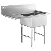 Regency 49 1/2 inch 16-Gauge Stainless Steel One Compartment Commercial Sink with Stainless Steel Legs, Cross Bracing, and 1 Drainboard - 23 inch x 23 inch x 12 inch Bowl - Left Drainboard