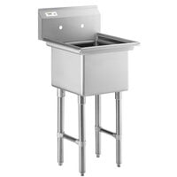 Regency 22 inch 16-Gauge Stainless Steel One Compartment Commercial Sink with Stainless Steel Legs, Cross Bracing, and without Drainboard - 17 inch x 17 inch x 12 inch Bowl