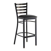 Lancaster Table & Seating Distressed Copper Finish Ladder Back Bar Stool with 2 1/2" Black Vinyl Padded Seat - Assembled