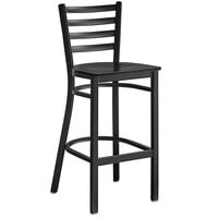 Lancaster Table & Seating Black Finish Ladder Back Bar Stool with Black Wood Seat - Detached